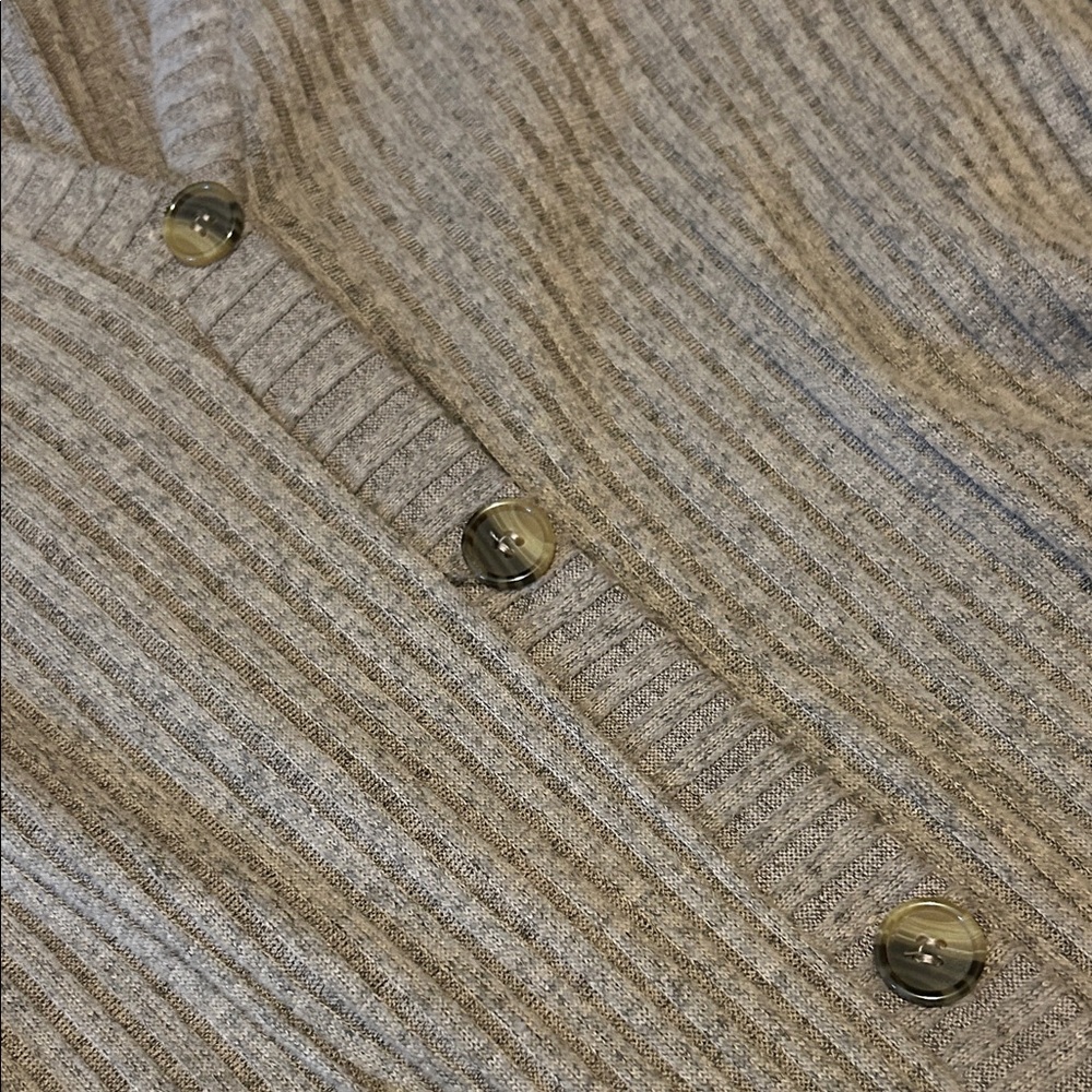 Beige Ribbed Button-Up Cardigan Duster - Picture 3 of 3